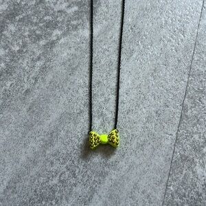 Blogilates Florescent Yellow Studded Bow Necklace with Black Chain w/ Extender